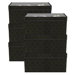 Kuber Industries Black & Beige 6 Pieces Printed Drawer Organisers With Transparent Lid-6