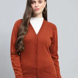 Monte Carlo Women Woollen Cardigan V Neck Full Sleeve Casual Cardigan Sweaters-image-67