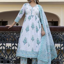 Anouk Women Floral Printed Empire Aari Work Pure Cotton Kurta with Trousers & With Dupatta-picture-8