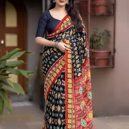 KALINI Linen Blend Designer Ikat Saree-image-9