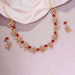 Opal Touch Gold-Plated Stones Studded & Pearl Beaded Jewellery Set-79