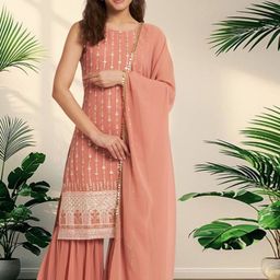 PARROT CREATION Women Embroidered Regular Sequinned Kurti with Sharara & Dupatta-image-28