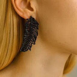 The Jewellery Tale Stainless Steel Artificial Stones Studded Feather Shaped Studs-picture-18