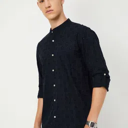 max Men Geometric Striped Mirror Work Kurta-picture-0