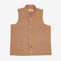 Little Bansi Infant Boys Lotus Motif Printed Cotton Nehru Jacket-image-60