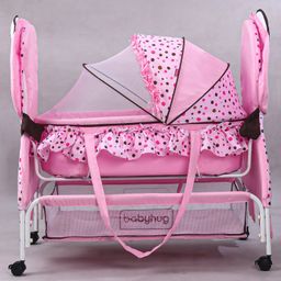 Babyhug Froggy Print Cradle With Mosquito Net and Swing Lock function - Pink image 3