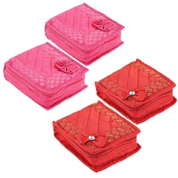 Kuber Industries Pink & Red 4 Pieces Floral Self Design Jewellery Organisers-6