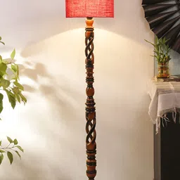 Devansh Brown & Pink Wooden Floor Lamp With Shade-image-63