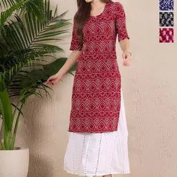 Anouk Rustic Selection Of 4 Ethnic Motifs Printed Round Neck Crepe Straight Kurtas-image-101