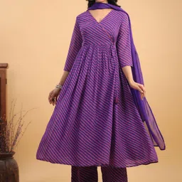 KALINI Women Striped Angrakha Kurta with Trousers & With Dupatta-image-8