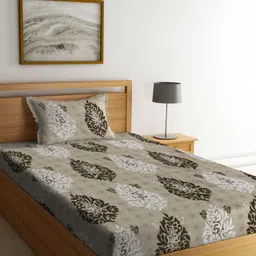 Myntra Elegant Homes White & Grey Floral Printed 300 TC Single Bedsheet Set 2.25 X1. 50m-image-65