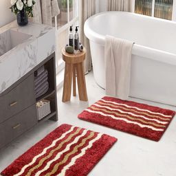 LUXEHOME INTERNATIONAL Birmingham Red & White 2 Pieces Microfibre Anti Skid Bath Rugs-picture-24