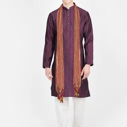 SG LEMAN Floral Woven Design Mandarin Collar Raw Silk Straight Kurta With Pyjama & Dupatta-image-56