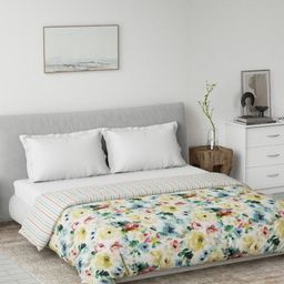 Ddecor Yellow Cotton Floral 80 GSM Summer Reversible Double Dohar-image-10