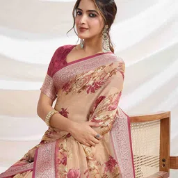 Ethnielle Floral Zari Pure Chiffon Saree-image-33