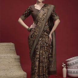 Mitera Ethnic Motifs Silk Blend Block Print Saree-image-85