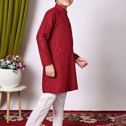 NFC CREATION Boys Embroidered Regular Sequinned Kurta with Pyjamas image 4