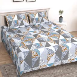 Aura Grey & White Geometric Printed 200 TC King Bedsheet Set 2.28 m x 2.54 m-17