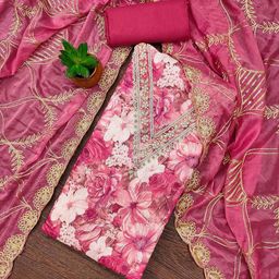 Peachmode Printed Embellished Unstitched Dress Material-image-9