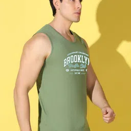 WOOSTRO Pack Of 2 Printed Super Combed Cotton Gym Vests VWS26(PLAIN RUST)(BKLN LGTGREEN) image 2