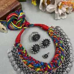 NAMAN ARTS Silver Plated Oxidised Jewellery Set-image-12