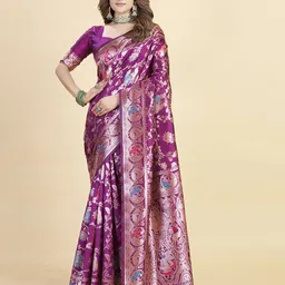 DIVASTRI Ethnic Motifs Zari Banarasi Saree-image-66