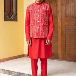 PATR Men Embroidered Woven Nehru Jacket-image-20