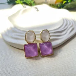 kazare Artificial Stones Studded Geometric Shaped Drop Earrings-1