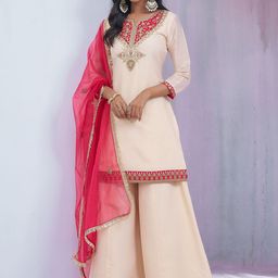 CHHAAP Women Floral Embroidered Sequinned Kurta with Palazzos & Dupatta-image-74