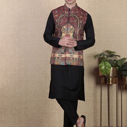 Koshin Printed Mandarin Collar Nehru Jacket-35