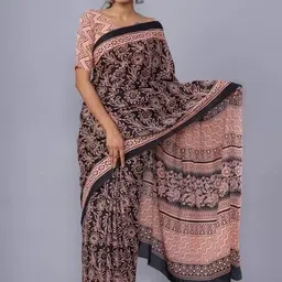 JALTHER Floral Pure Cotton Block Print Saree-32