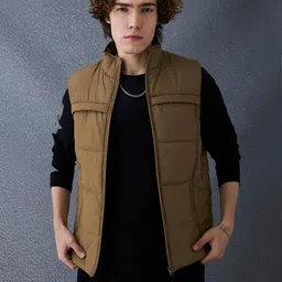 VOLTEDGE Men Mock Collar Solid Cotton Casual Lightweight Gilet Jacket-picture-36