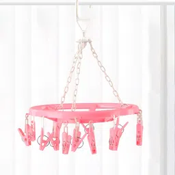 Aura Pink Round Cloth Drying Hanger With 16 Clips-image-22