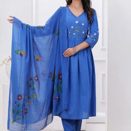 FCV Floral Embroidered V-Neck Pure Cotton Kurta with Salwar & Dupatta-picture-13