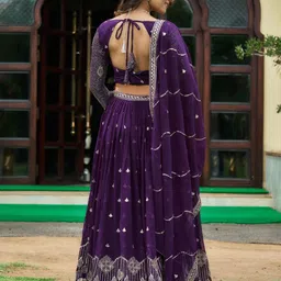 BAESD Embroidered Sequinned Semi-Stitched Lehenga & Unstitched Blouse With Dupatta image 3