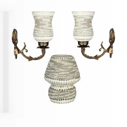 Somil Indore Mosaic Decorative Lamp Combo of Matching Wall Lamp & Table Lamp, Multi Compatible with LED, Size: 14 X 14 X 18 Cm, Pack of 3.-image-41