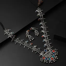 Anvik Silver-Plated Stone-Studded Jewellery Set-image-11