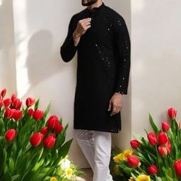 Atly Men Embroidered Regular Sequinned Kurta with Pyjamas image 3