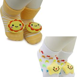 NESKA MODA 6 To 12 Months Infants Pack Of 2 Pair Cotton Face Ankle Socks/ Booties-22