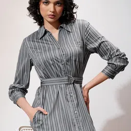 ESPYR By Tokyo Talkies Striped Shirt Midi Dress-image-65