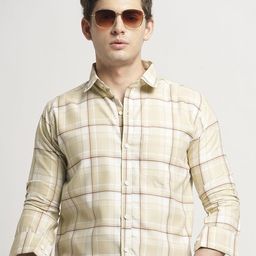 TRYBUY.IN Men Standard Spread Collar Windowpane Checked Cotton Casual Shirt-image-2