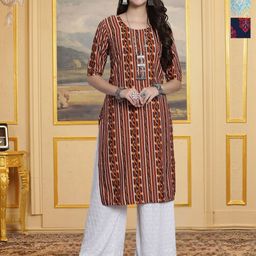 HERE&NOW Selection Of 3 Geometric Printed Round Neck Straight Kurta-image-82