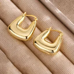 Jewels Galaxy Stainless Steel Gold-Plated Contemporary Hoop Earrings-image-35