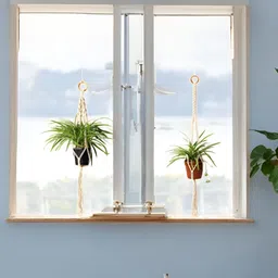 DULI 2-Pcs Cream Handmade Macrame Boho Hanging Planters-9