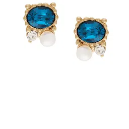AMI Gold-Plated Artificial Stones Studded & Pearls Beaded Oval Studs image 4