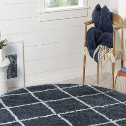 CARPETIFY Off White & Blue Geometric Anti-Skid Shaggy Carpet-image-84