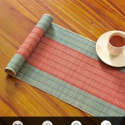 Peepul Tree Red & Teal-Green Natural Grass Table Runner image 2