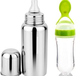 Steel Bottle for Milk Feeding & Pink Spoon Bottle for Food Feeder 304 Grade - Silicon, Steel-30