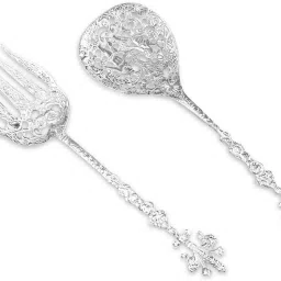 Raine Salad Set Brass, Silver Plated Cake Server-22