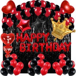 Solid Red & Black Theme Birthday Decoration Kit Items Set Combo for Kids, Wife,Husband Balloon-0
